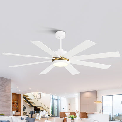 Ventilateur de plafond à LED noir à 8 pales de 65 pouces avec lumière et télécommande