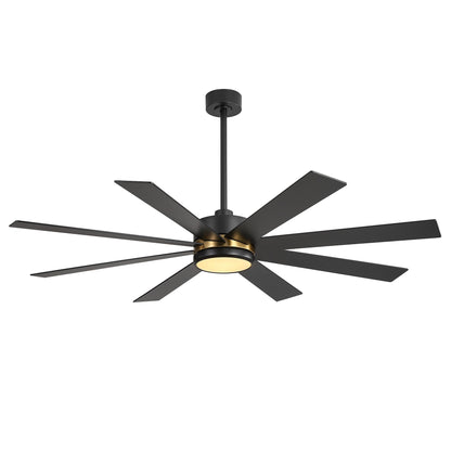 Ventilateur de plafond à LED noir à 8 pales de 65 pouces avec lumière et télécommande