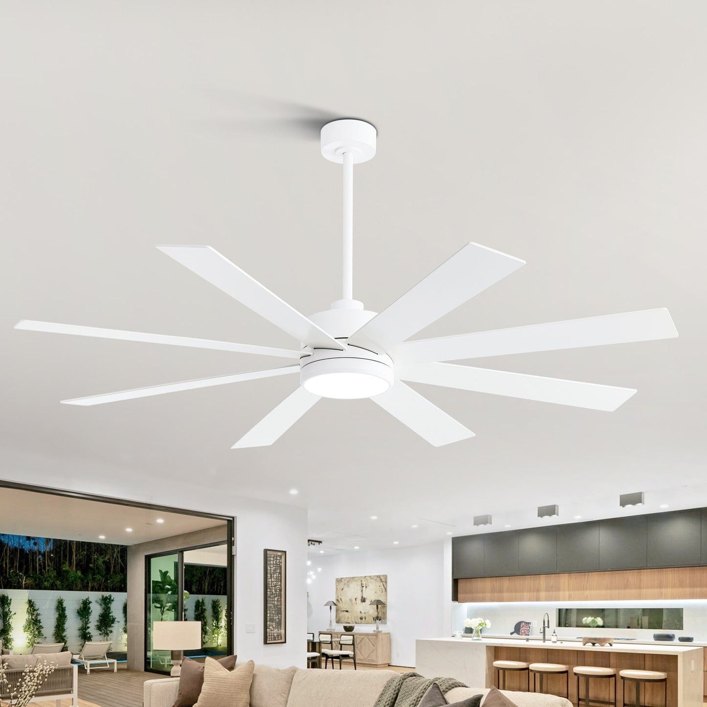 Ventilateur de plafond à LED noir à 8 pales de 65 pouces avec lumière et télécommande