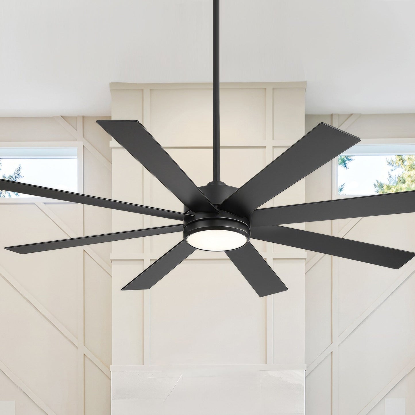 Ventilateur de plafond à LED noir à 8 pales de 65 pouces avec lumière et télécommande