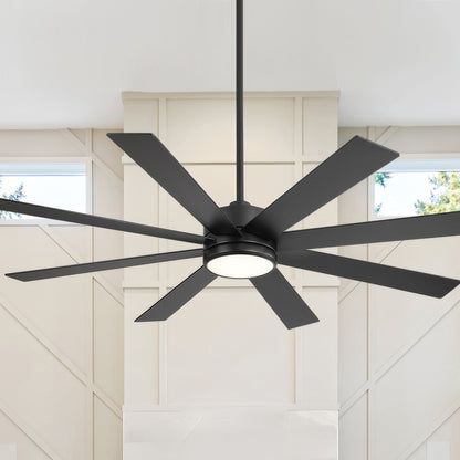 Ventilateur de plafond à LED noir à 8 pales de 65 pouces avec lumière et télécommande