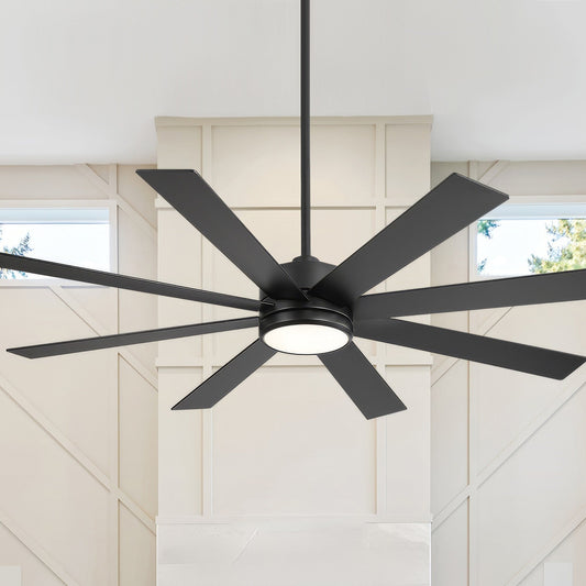 Ventilateur de plafond à LED noir à 8 pales de 65 pouces avec lumière et télécommande