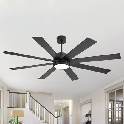 Ventilateur de plafond à LED noir à 8 pales de 65 pouces avec lumière et télécommande