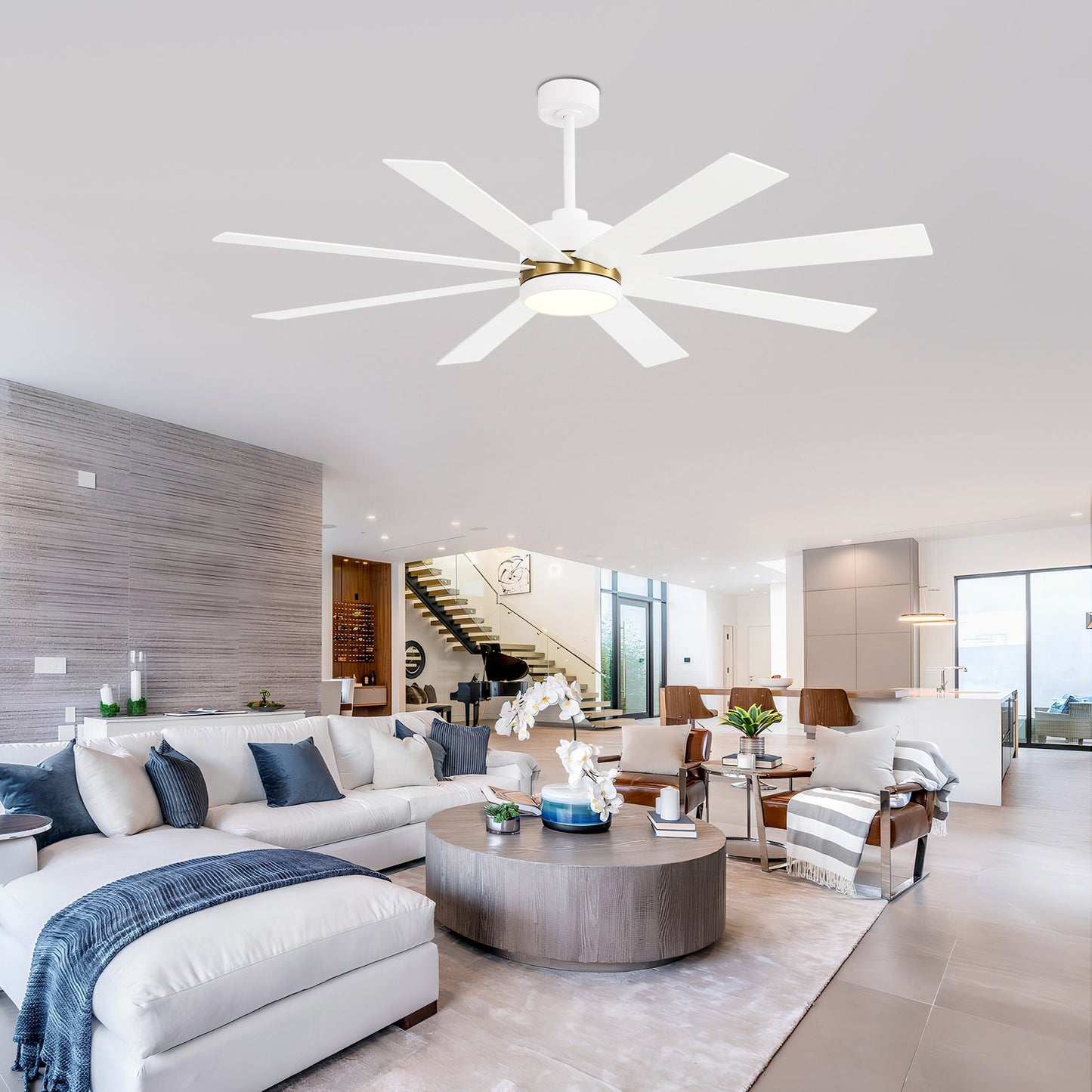 Ventilateur de plafond à LED noir à 8 pales de 65 pouces avec lumière et télécommande