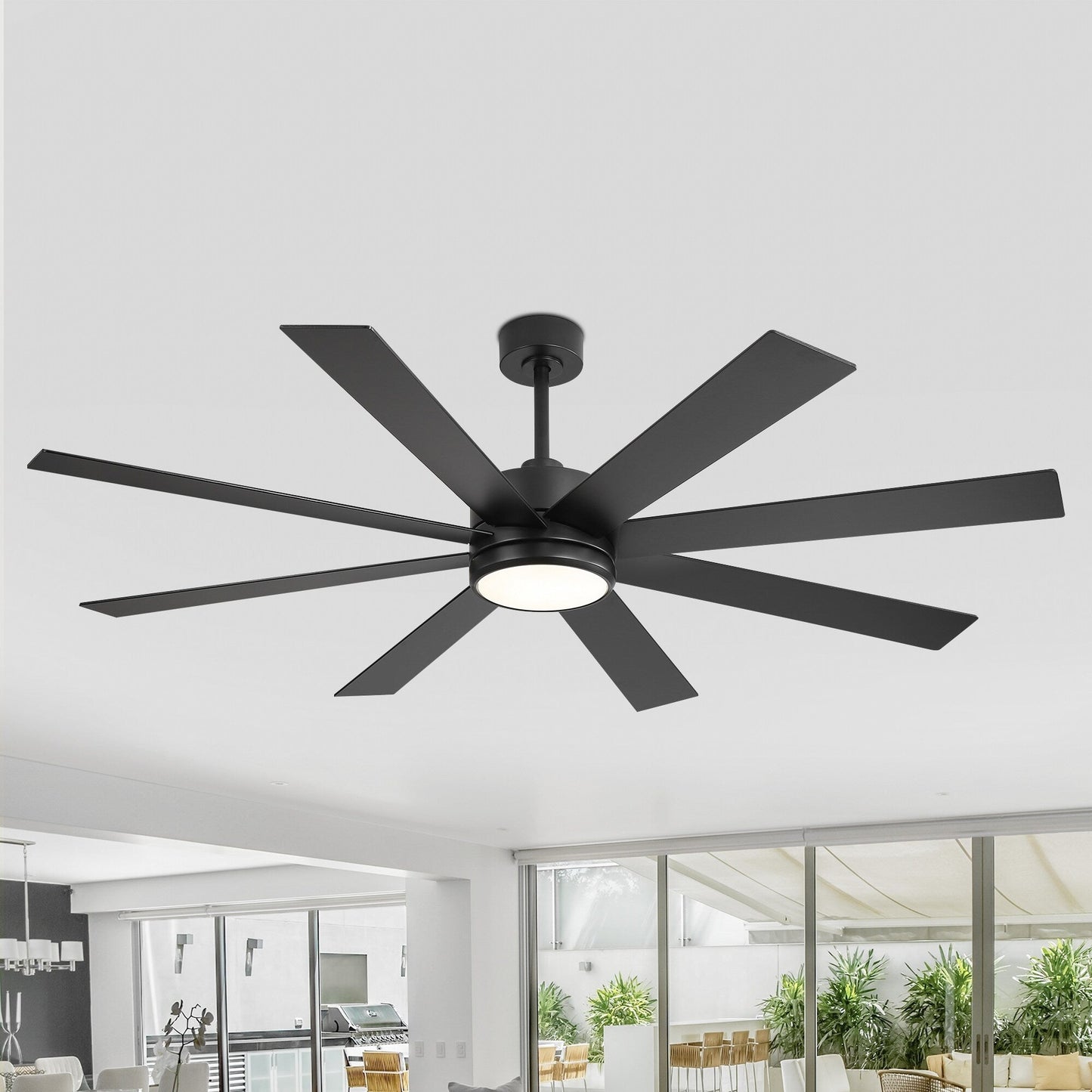 Ventilateur de plafond à LED noir à 8 pales de 65 pouces avec lumière et télécommande