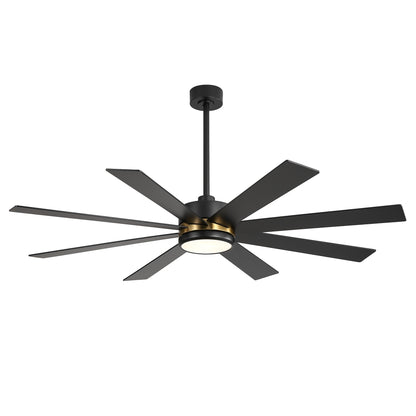 Ventilateur de plafond à LED noir à 8 pales de 65 pouces avec lumière et télécommande