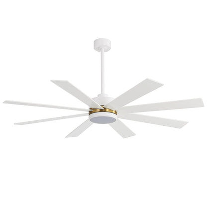 Ventilateur de plafond à LED noir à 8 pales de 65 pouces avec lumière et télécommande