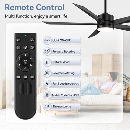 Ventilateur de plafond Breezary à 5 pales LED 65/52/42 avec kit d'éclairage et télécommande
