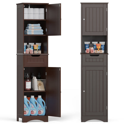 Armoire à linge étroite pour salle de bain, 170 cm de hauteur, armoire de rangement à 5 niveaux en bois massif, modèle autoportant.