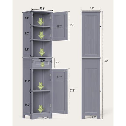 Armoire à linge étroite pour salle de bain, 170 cm de hauteur, armoire de rangement à 5 niveaux en bois massif, modèle autoportant.