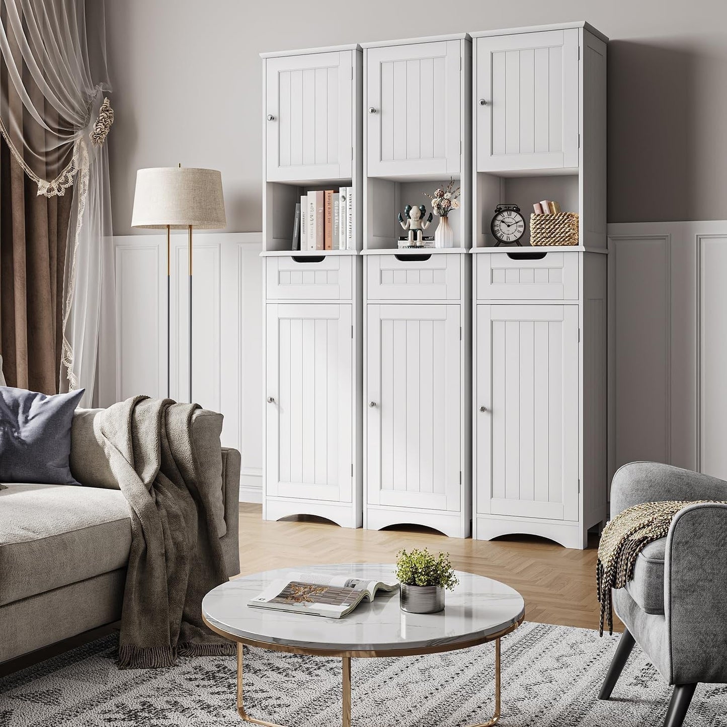Armoire à linge étroite pour salle de bain, 170 cm de hauteur, armoire de rangement à 5 niveaux en bois massif, modèle autoportant.
