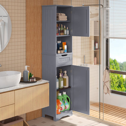 Armoire à linge étroite pour salle de bain, 170 cm de hauteur, armoire de rangement à 5 niveaux en bois massif, modèle autoportant.