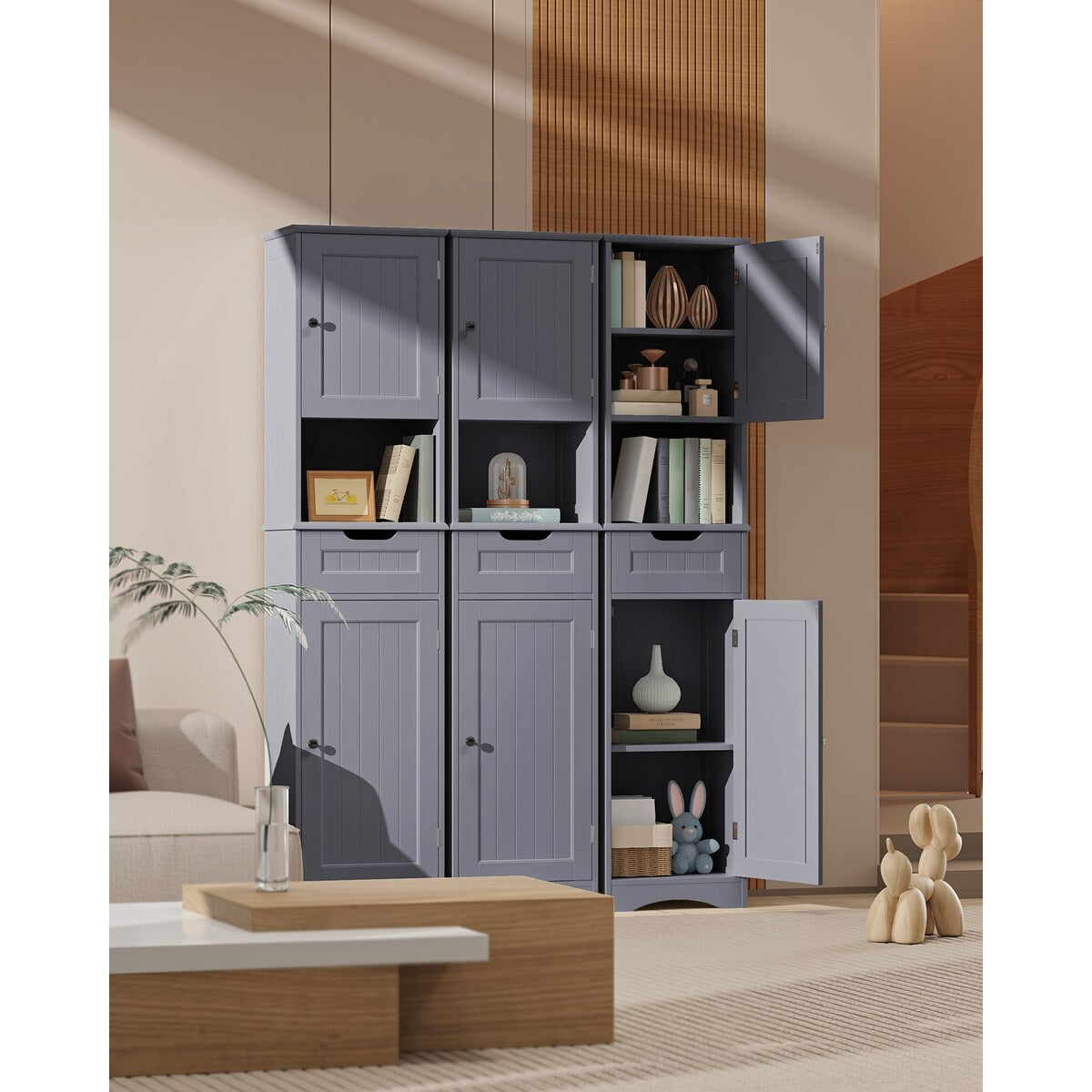 Armoire à linge étroite pour salle de bain, 170 cm de hauteur, armoire de rangement à 5 niveaux en bois massif, modèle autoportant.