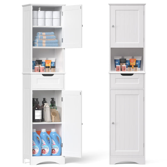 Armoire à linge étroite pour salle de bain, 170 cm de hauteur, armoire de rangement à 5 niveaux en bois massif, modèle autoportant.