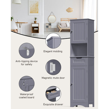 Armoire à linge étroite pour salle de bain, 170 cm de hauteur, armoire de rangement à 5 niveaux en bois massif, modèle autoportant.