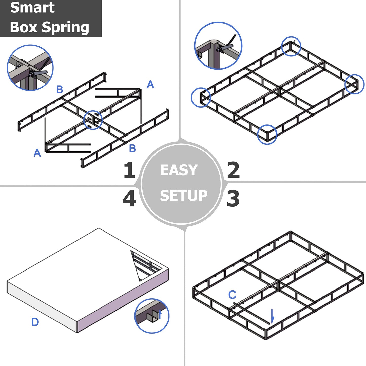 FSCHOS Sommier à ressorts métalliques de 7 pouces, base de matelas basique, sans pieds.