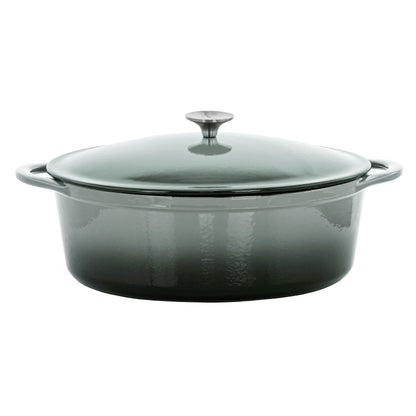 Casserole ovale en fonte d'aluminium émaillée de 7 quarts, couleur nuage de tempête.