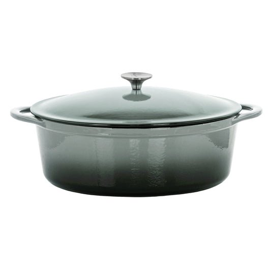 Casserole ovale en fonte d'aluminium émaillée de 7 quarts, couleur nuage de tempête.