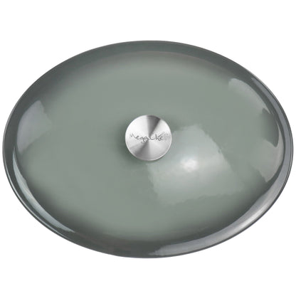Casserole ovale en fonte d'aluminium émaillée de 7 quarts, couleur nuage de tempête.