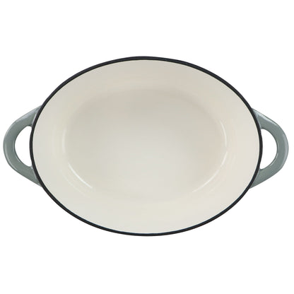 Casserole ovale en fonte d'aluminium émaillée de 7 quarts, couleur nuage de tempête.