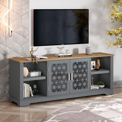 Meuble TV décoratif à motif floral rustique de 70 pouces pour téléviseurs jusqu'à 80 pouces