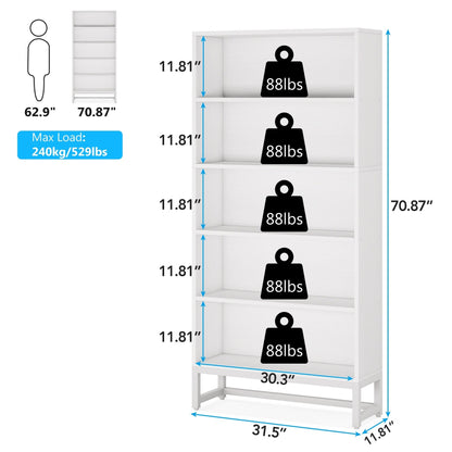 Étagère à livres et bibliothèque de 180 cm de hauteur, grande bibliothèque à 5 niveaux - 30 x 80 x 180 cm (L x l x h)