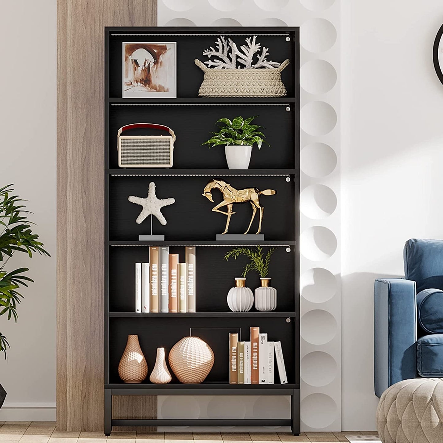 Étagère à livres et bibliothèque de 180 cm de hauteur, grande bibliothèque à 5 niveaux - 30 x 80 x 180 cm (L x l x h)