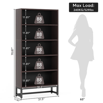 Étagère à livres et bibliothèque de 180 cm de hauteur, grande bibliothèque à 5 niveaux - 30 x 80 x 180 cm (L x l x h)