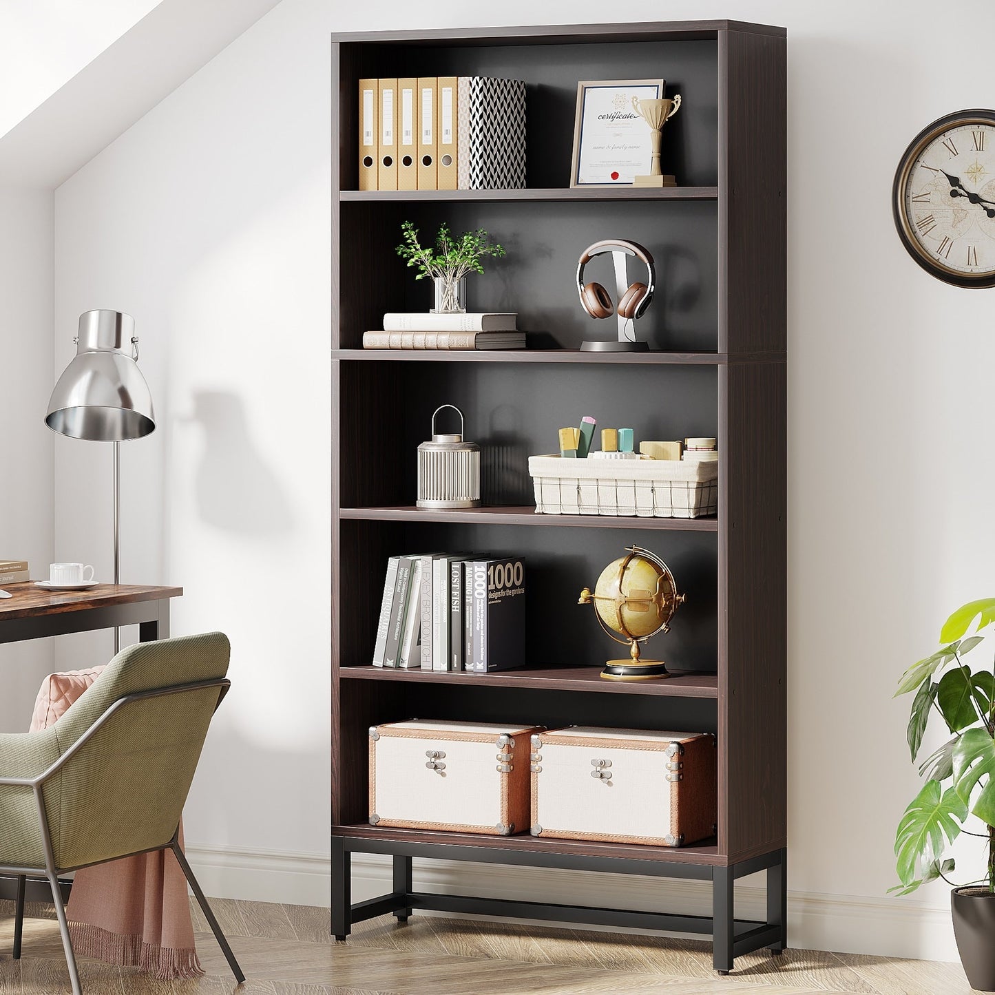 Étagère à livres et bibliothèque de 180 cm de hauteur, grande bibliothèque à 5 niveaux - 30 x 80 x 180 cm (L x l x h)