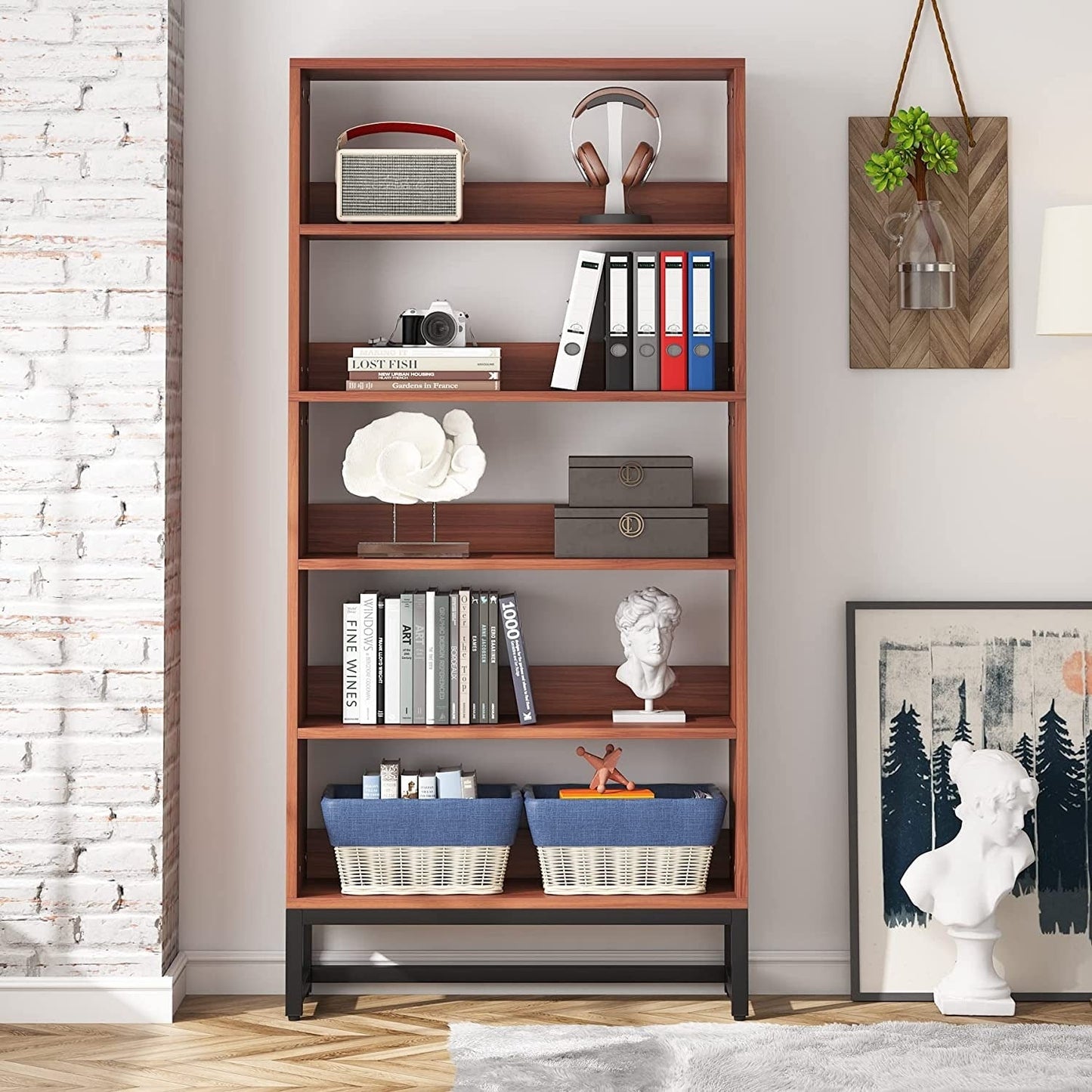 Étagère à livres et bibliothèque de 180 cm de hauteur, grande bibliothèque à 5 niveaux - 30 x 80 x 180 cm (L x l x h)