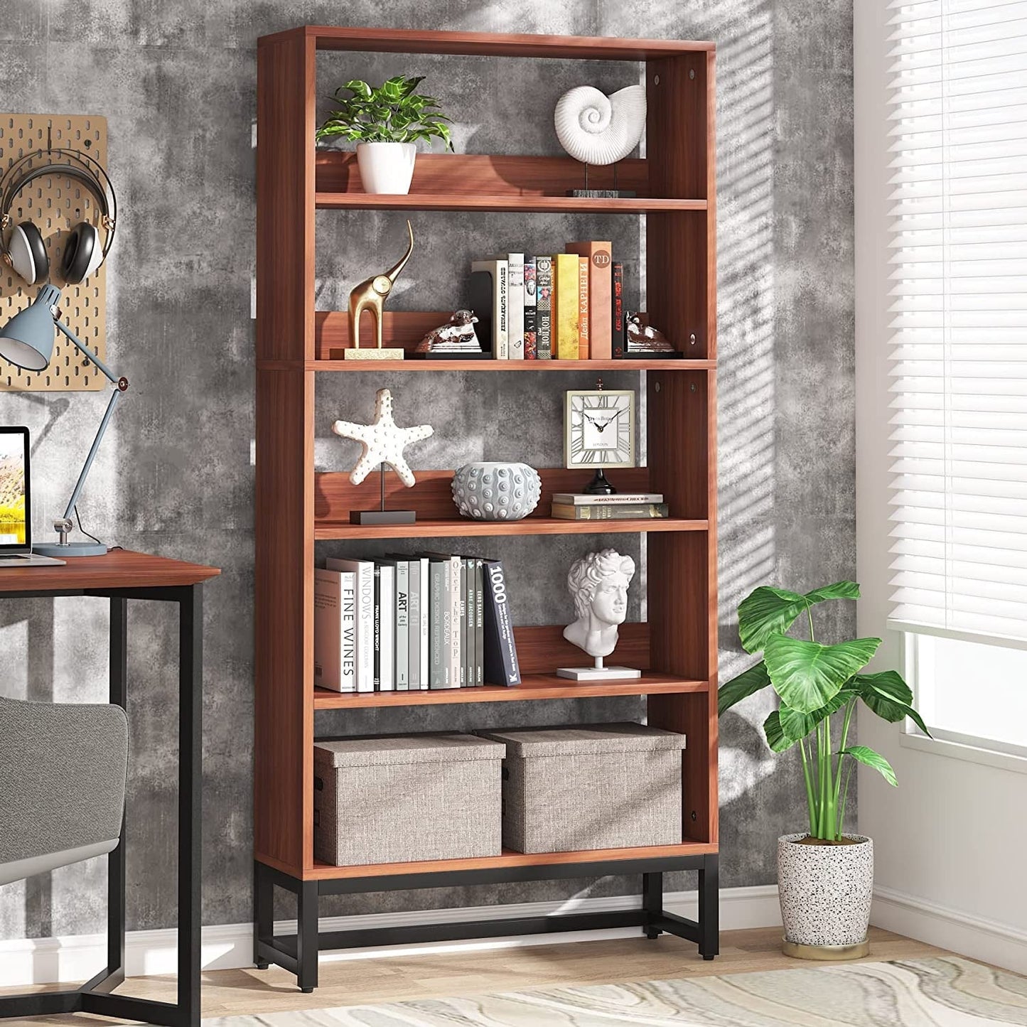 Étagère à livres et bibliothèque de 180 cm de hauteur, grande bibliothèque à 5 niveaux - 30 x 80 x 180 cm (L x l x h)