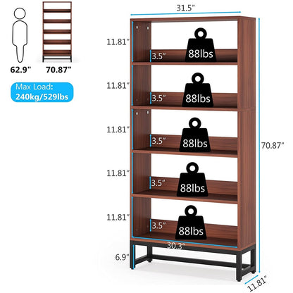 Étagère à livres et bibliothèque de 180 cm de hauteur, grande bibliothèque à 5 niveaux - 30 x 80 x 180 cm (L x l x h)