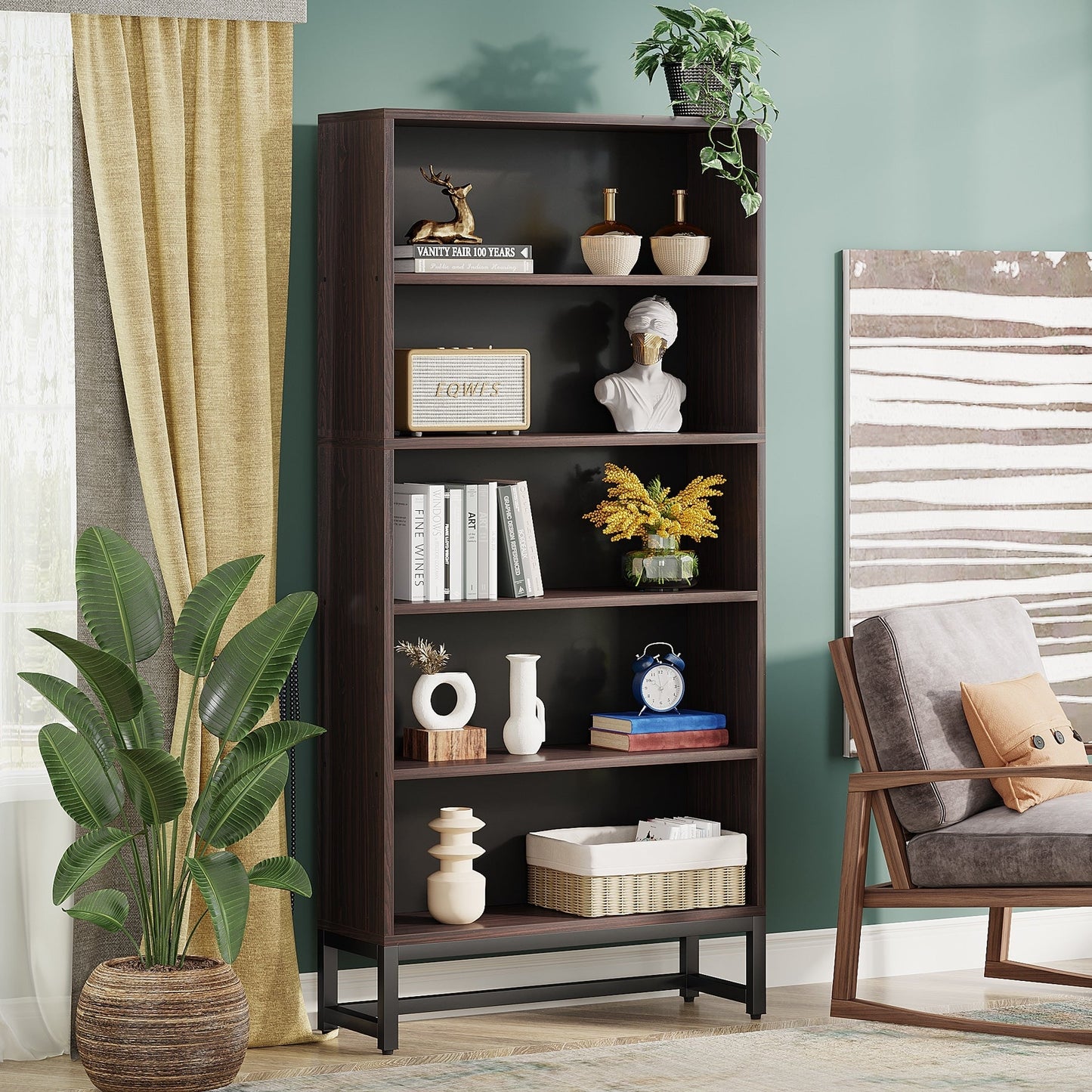 Étagère à livres et bibliothèque de 180 cm de hauteur, grande bibliothèque à 5 niveaux - 30 x 80 x 180 cm (L x l x h)