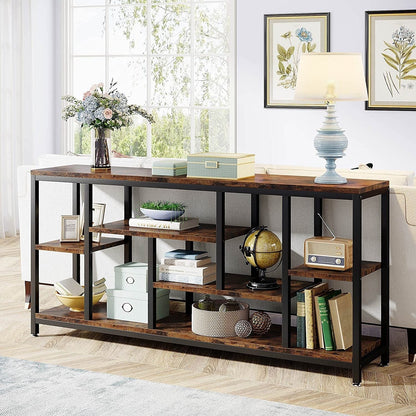 Table console de 180 cm pour canapé avec rangement, table d'entrée à 3 niveaux pour couloir