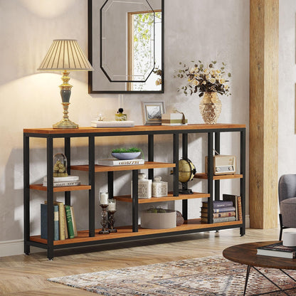 Table console de 180 cm pour canapé avec rangement, table d'entrée à 3 niveaux pour couloir
