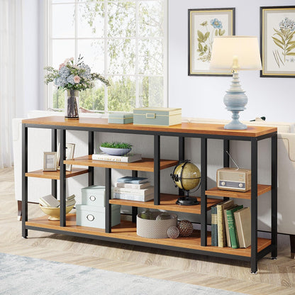 Table console de 180 cm pour canapé avec rangement, table d'entrée à 3 niveaux pour couloir