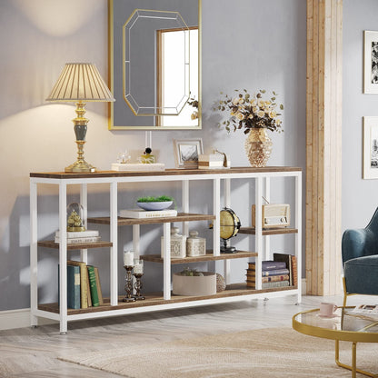 Table console de 180 cm pour canapé avec rangement, table d'entrée à 3 niveaux pour couloir