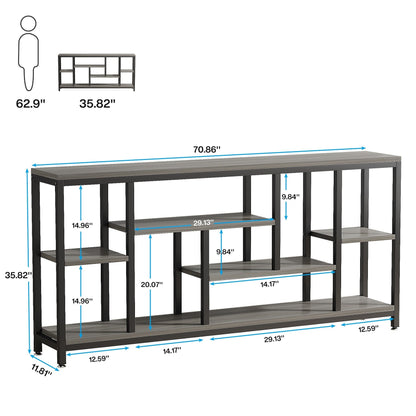 Table console de 180 cm pour canapé avec rangement, table d'entrée à 3 niveaux pour couloir