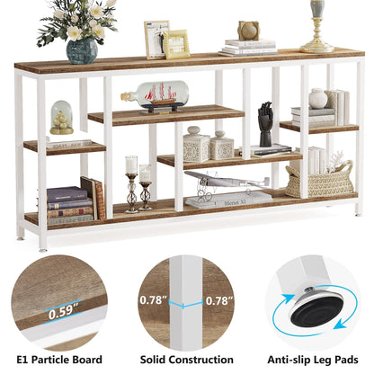 Table console de 180 cm pour canapé avec rangement, table d'entrée à 3 niveaux pour couloir