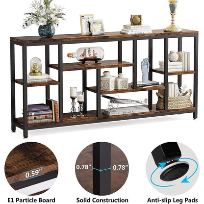 Table console de 180 cm pour canapé avec rangement, table d'entrée à 3 niveaux pour couloir