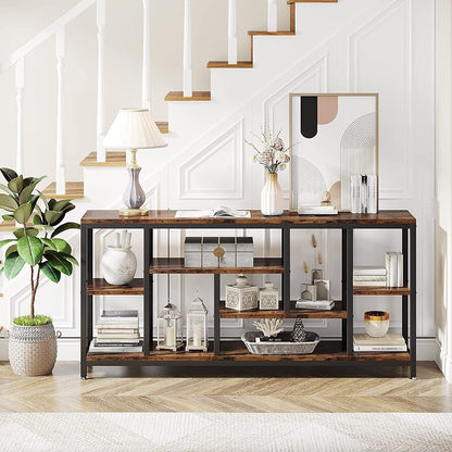Table console de 180 cm pour canapé avec rangement, table d'entrée à 3 niveaux pour couloir