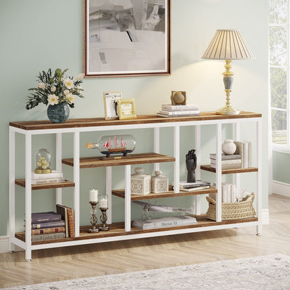 Table console de 180 cm pour canapé avec rangement, table d'entrée à 3 niveaux pour couloir