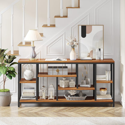 Table console de 180 cm pour canapé avec rangement, table d'entrée à 3 niveaux pour couloir