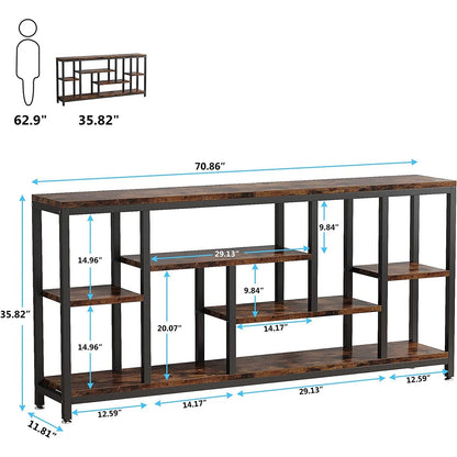 Table console de 180 cm pour canapé avec rangement, table d'entrée à 3 niveaux pour couloir