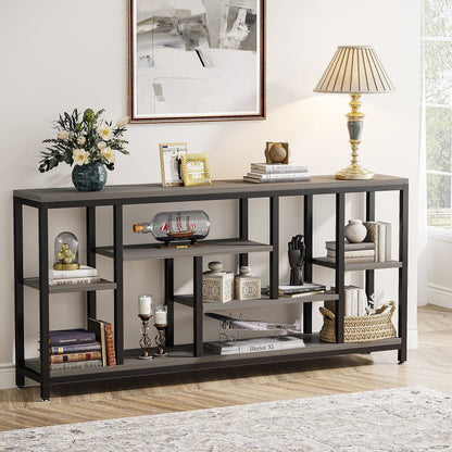Table console de 180 cm pour canapé avec rangement, table d'entrée à 3 niveaux pour couloir