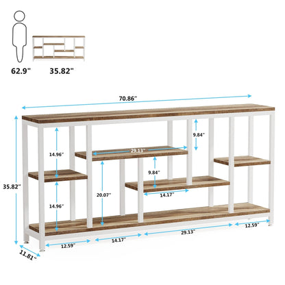 Table console de 180 cm pour canapé avec rangement, table d'entrée à 3 niveaux pour couloir