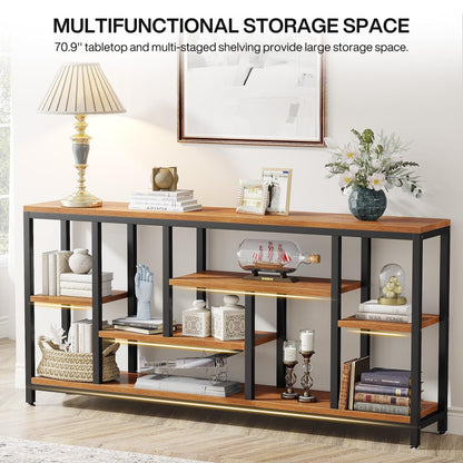Table console de 180 cm pour canapé avec rangement, table d'entrée à 3 niveaux pour couloir
