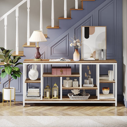 Table console de 180 cm pour canapé avec rangement, table d'entrée à 3 niveaux pour couloir