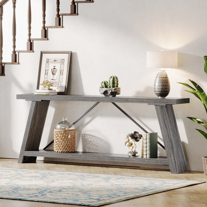 Table console de canapé en bois rustique de 180 cm de long avec étagère de rangement