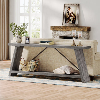 Table console de canapé en bois rustique de 180 cm de long avec étagère de rangement